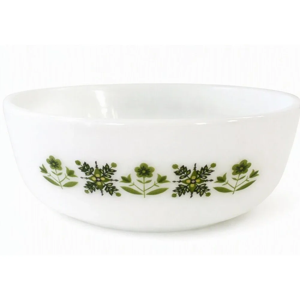 Anchor Hocking Fire King White Green Meadow Fire King Oval Baking Dish 1 .5 QT.